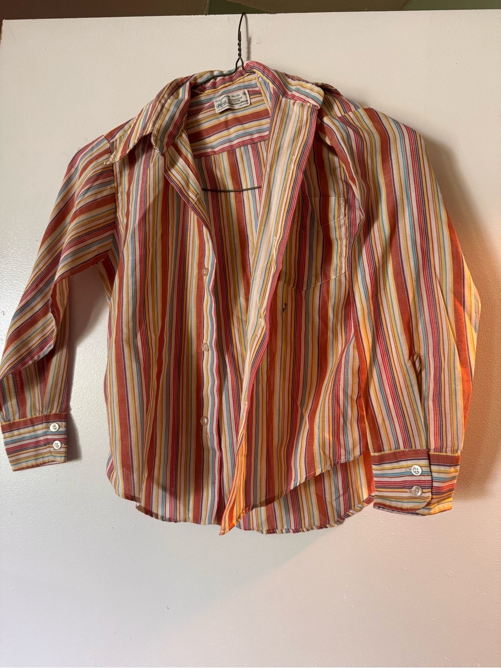 Multi-Stripe Button-Up Shirt - Orange/Yellow/Red